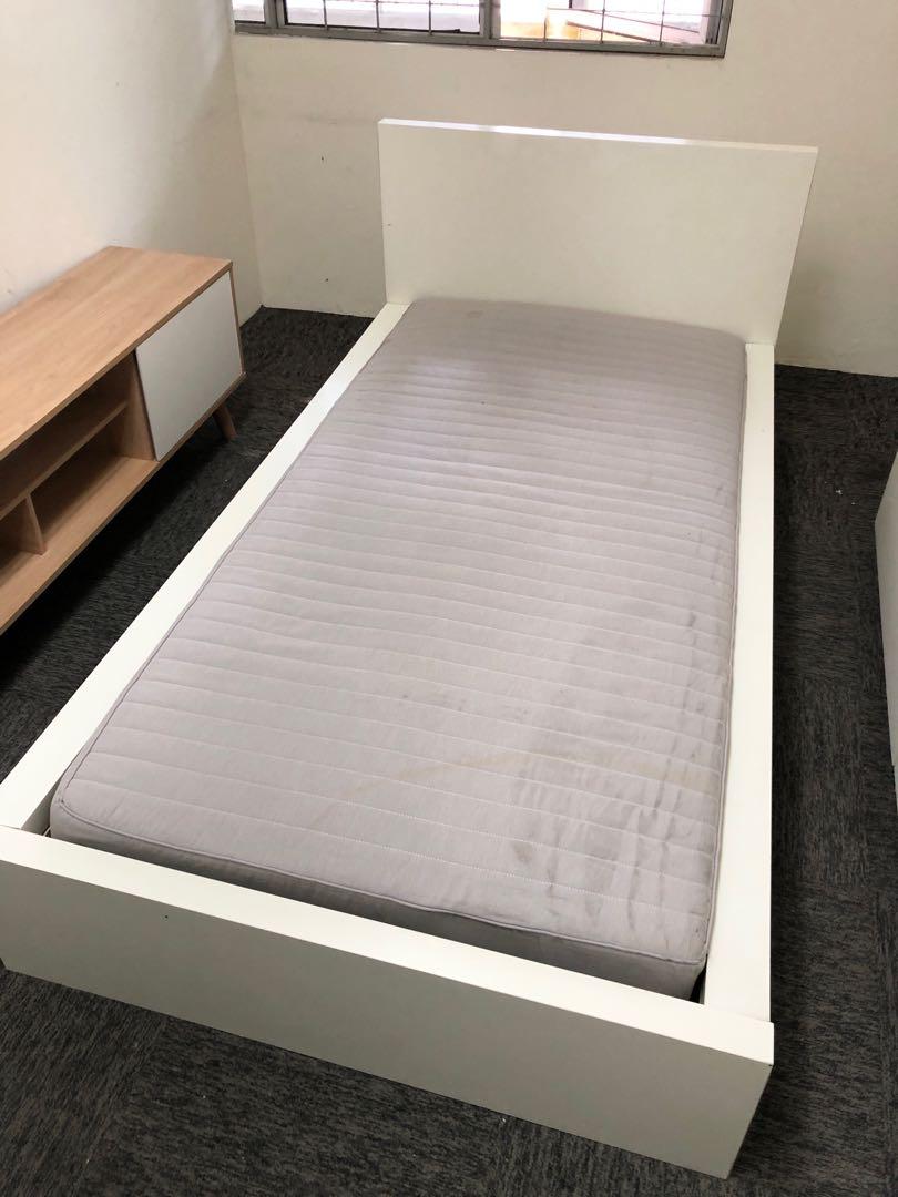 Ikea single bed with SULTAN thick mattress, Furniture & Home Living