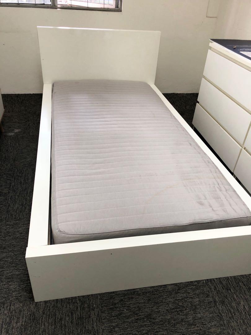 Ikea single bed with SULTAN thick mattress, Furniture & Home Living