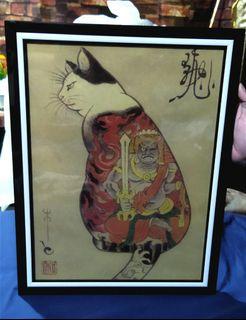 Japanese Tattooed Cat Decors Glass Framed