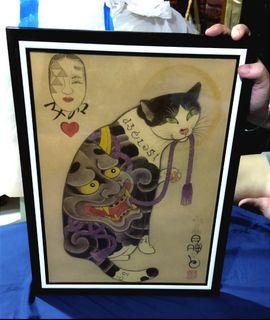 Japanese Tattooed Cat Decors Glass Framed