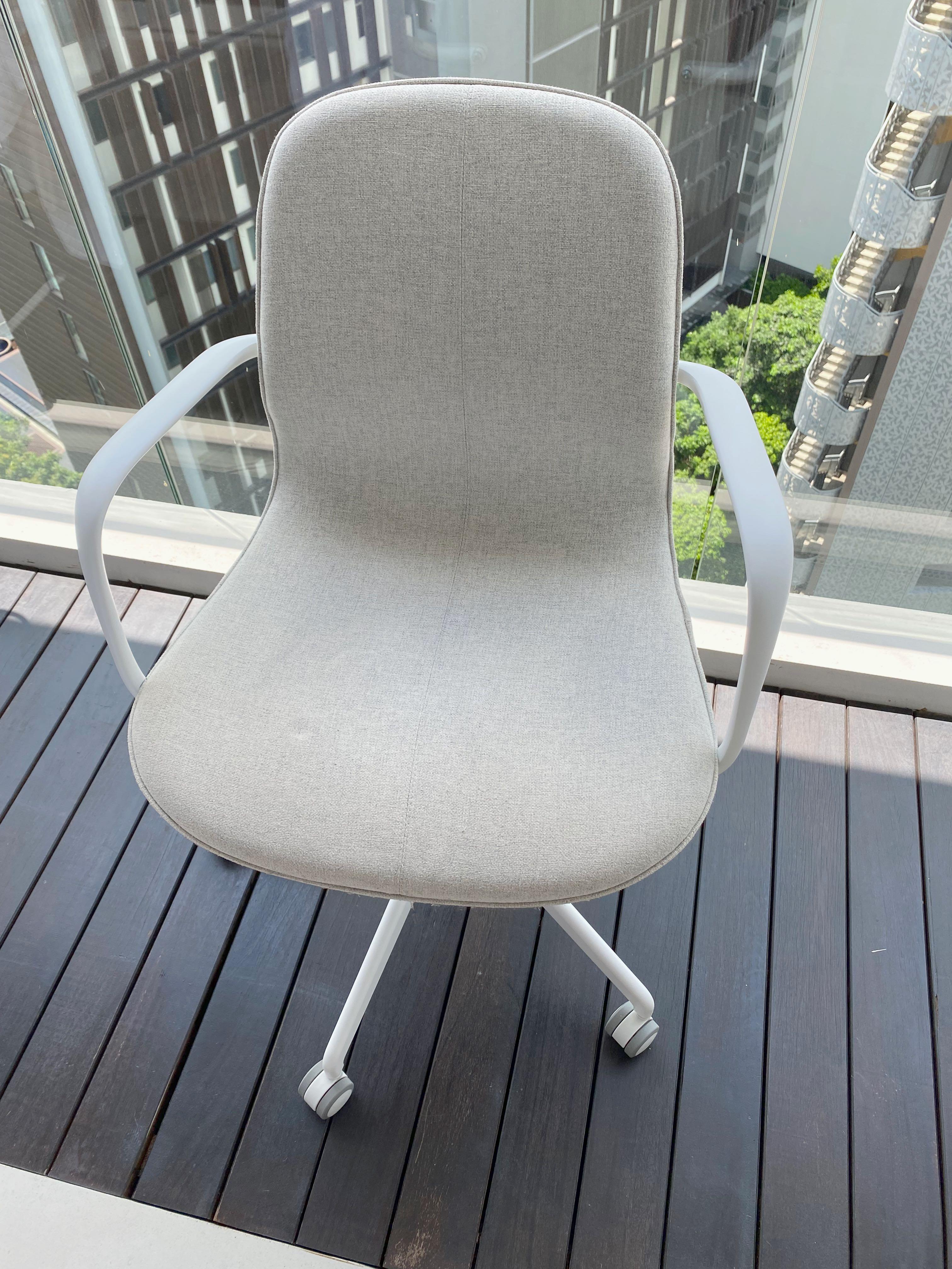 Office chair with armrests beige white Langfjall Furniture Home Living Furniture Chairs on Carousell