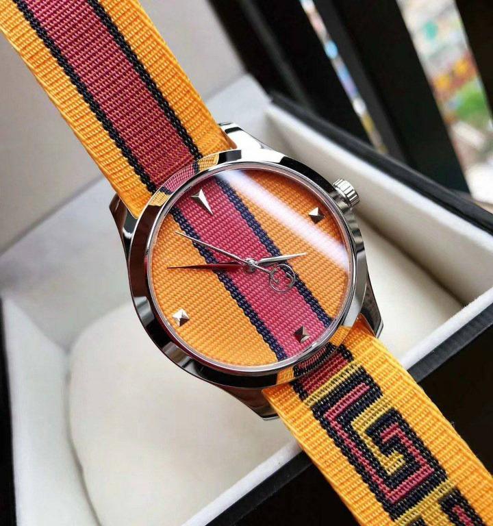 PREORDER ORIGINAL GUCCI G TIMELESS YELLOW MOTIF DIAL NYLON