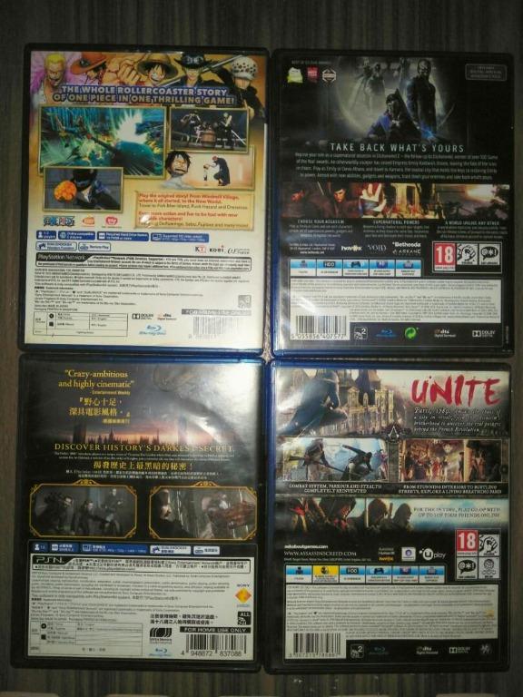 PS4 Games (Category: PlayStation) located in Pasig City. Submitted by papotzy (Listing ID 1116266354, Image 2). Description: PS4 Games FOR SALE!! ONE PIECE: PIRATE WARRIORS 3 THE ORDER 1886 ASSASIN'S CREED UNITY DISHONORED 2 Used po lahat in good condition lahat gumagana no hang :)) Negotiable naman po hehe Chat for more info..