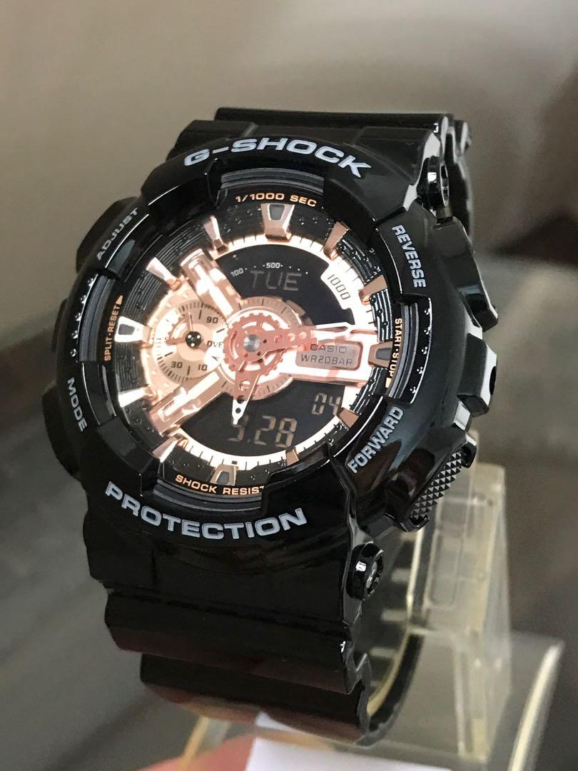 SALE Casio G Shock GA 110MMC 1A Rose Gold Glossy Black Resin Band GA 110 GA110 Men s Sports Watch