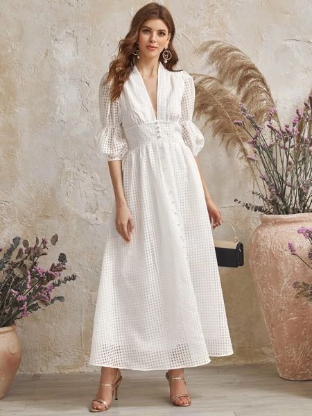 Shein White Long Formal Dress, Women's ...