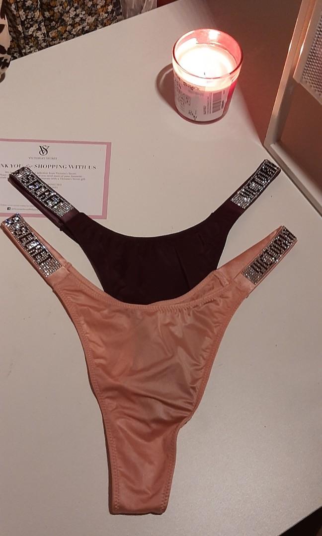 Victorias Secret SHINE Strap Brazilian THONG Panty NWT Rhinestone