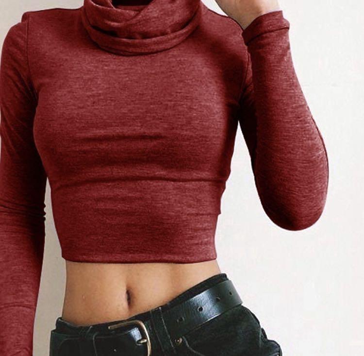 Red long shop sleeve turtleneck