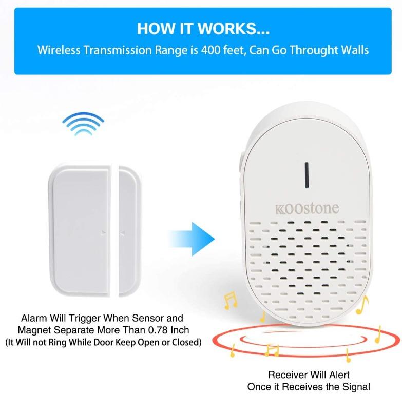 18.M Door Chime,Door Sensor Alarm,Koostone Wireless Door Alarm,Door ...