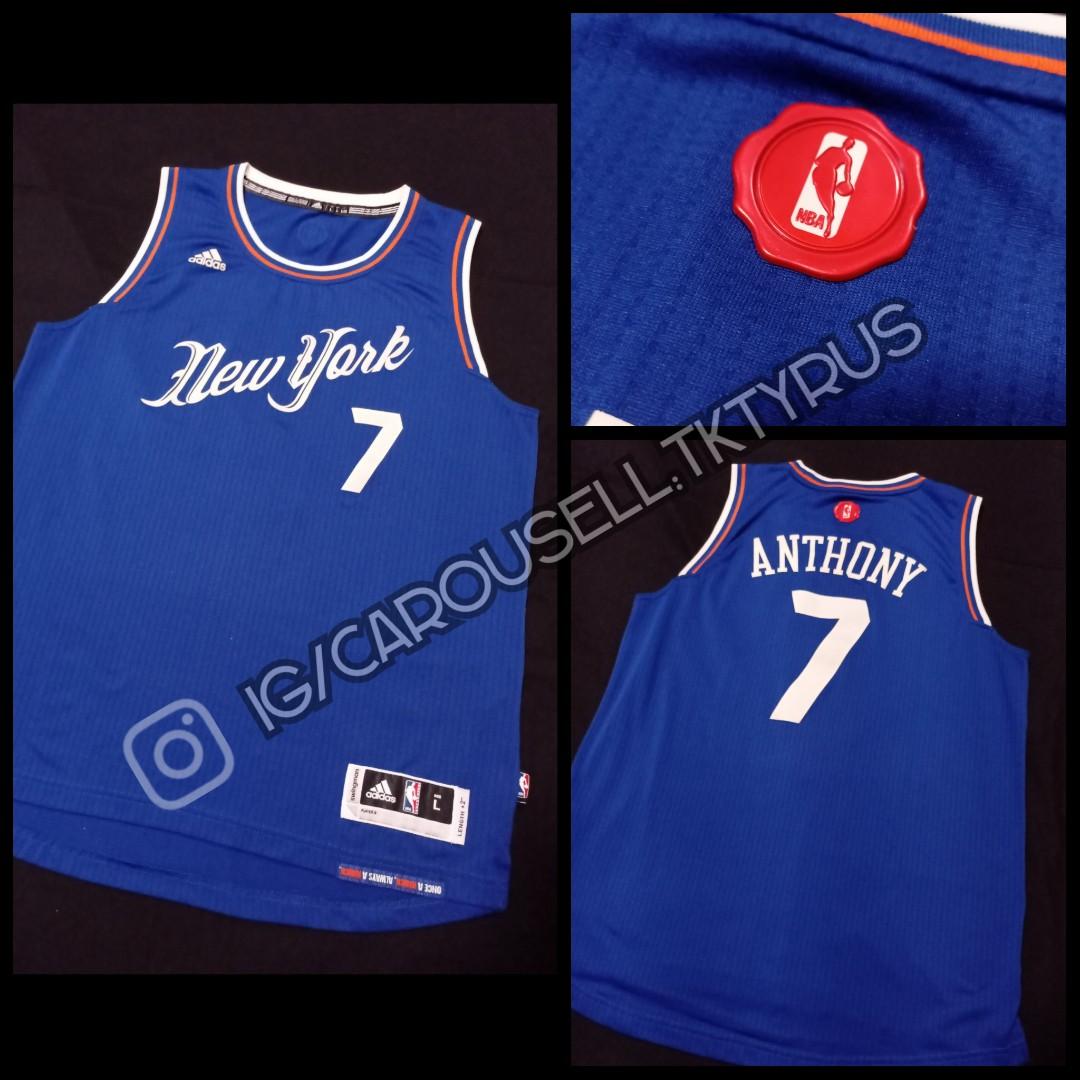 Adidas NYK Carmelo Anthony Christmas 2015 SW // NBA Jersey 球衣波衫, 男裝, 運動服裝-  Carousell