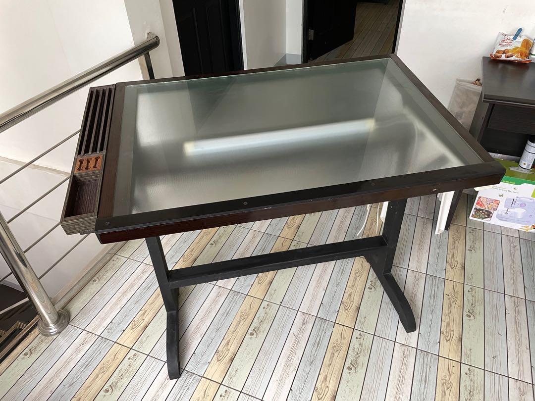 Glass drafting sale table with light