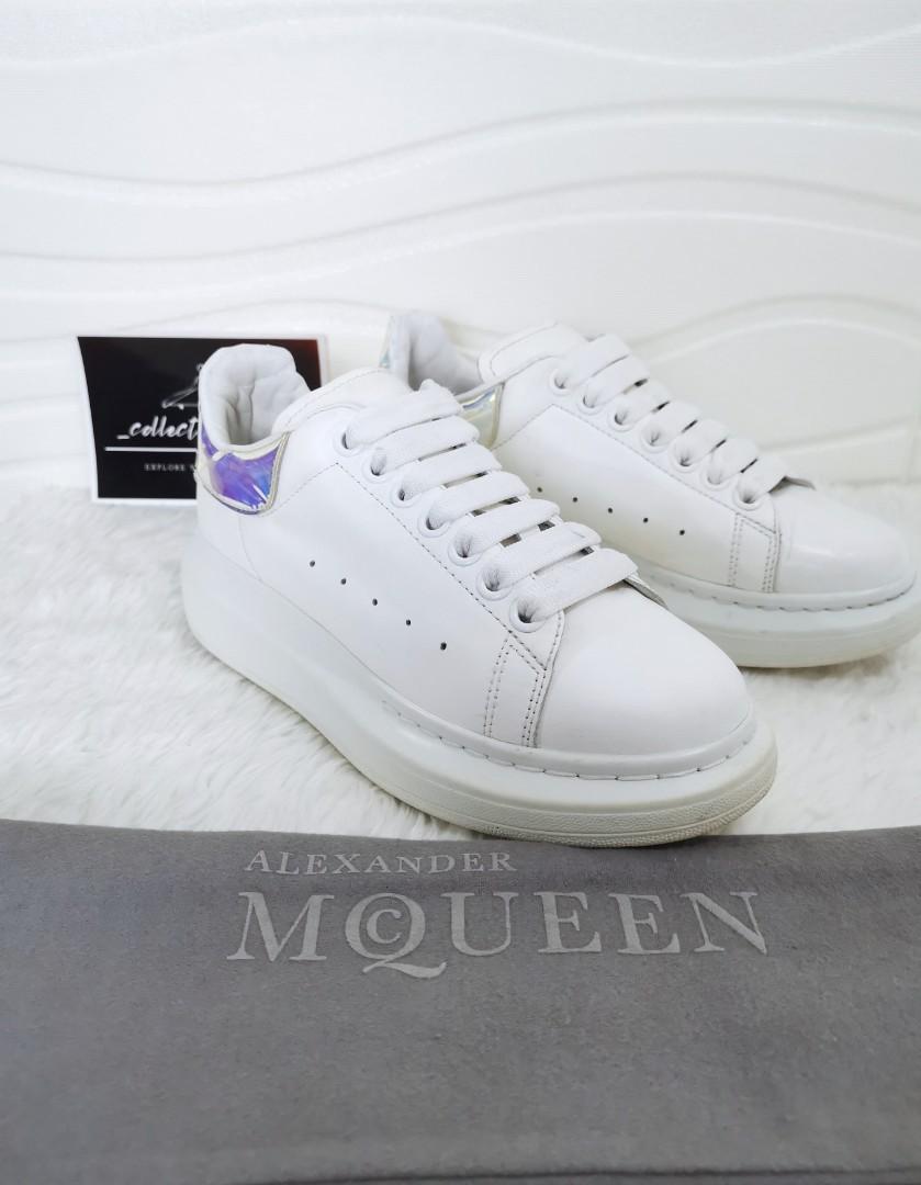 Alexander McQueen sneakers in white with holographic... - Depop
