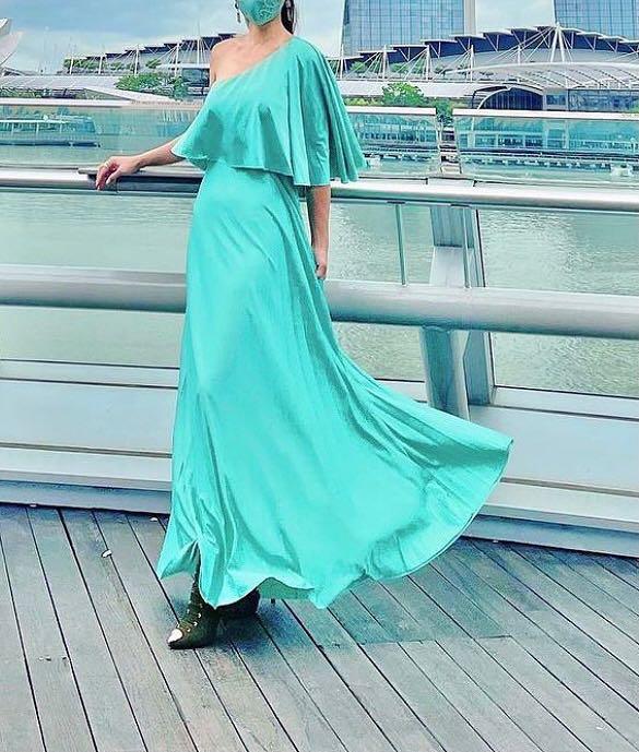 turquoise maxi dress with sleeves
