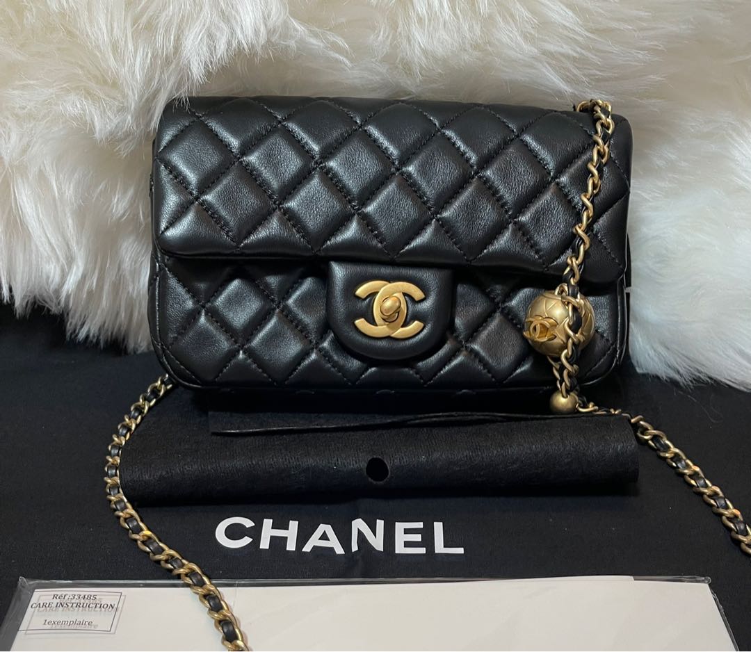 Chanel Mini Rectangle (Adjustable Gold Ball Chain), Luxury, Bags & Wallets  On Carousell