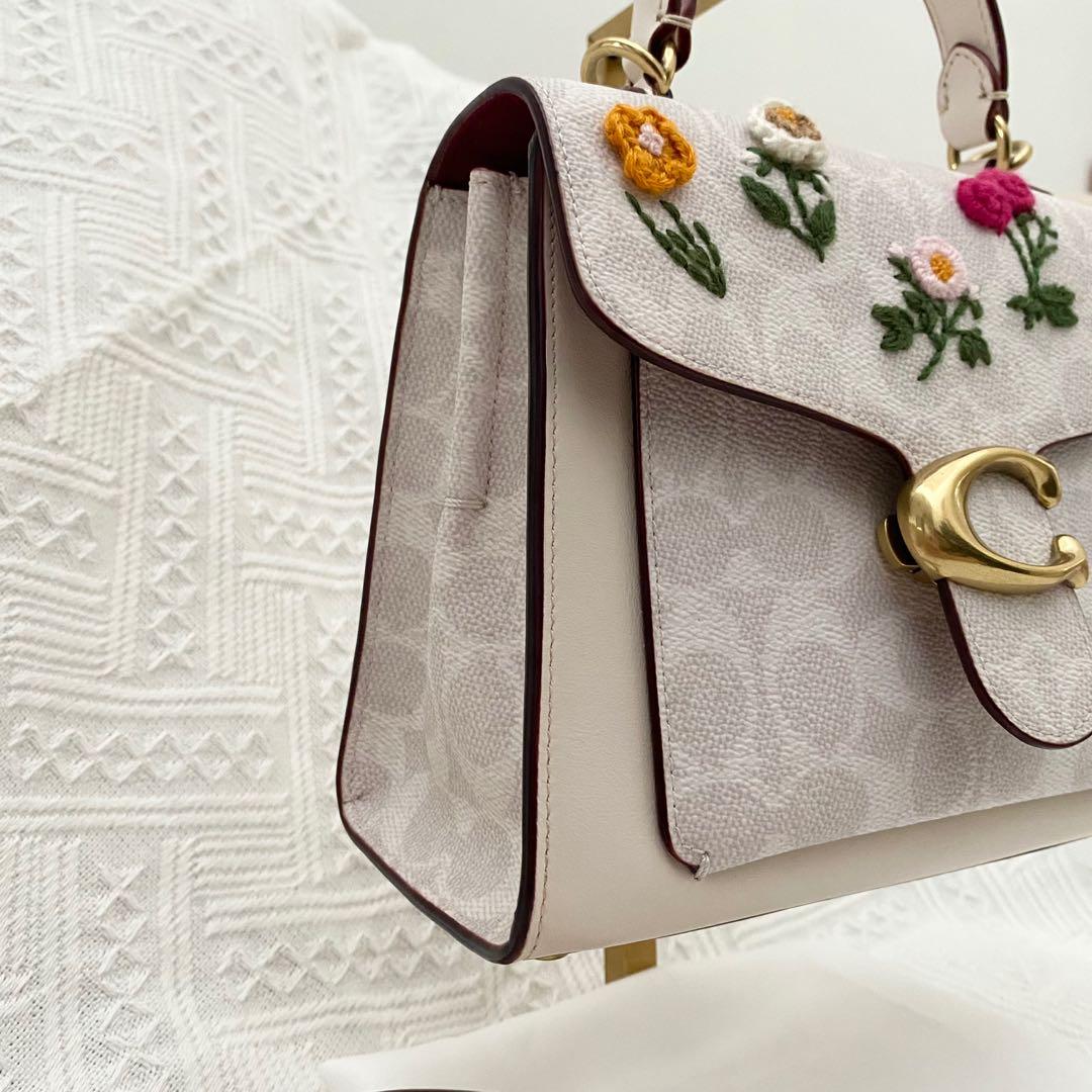 Tabby top handle 20 in shop signature canvas with floral embroidery
