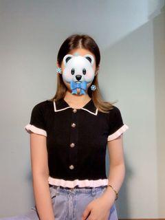 Collar Black Polo Crop Top