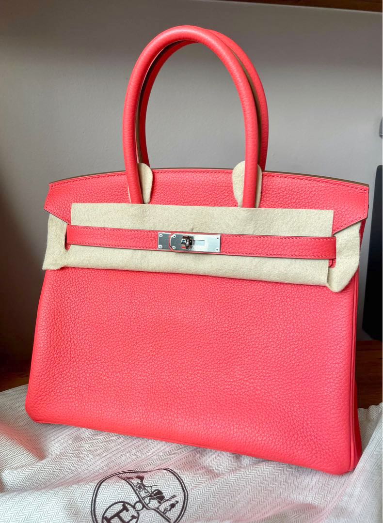HERMES BIRKIN Bag 30cm *ROSE JAIPUR* Gold HW Clemence Leather Hot Coral  Pink WOW