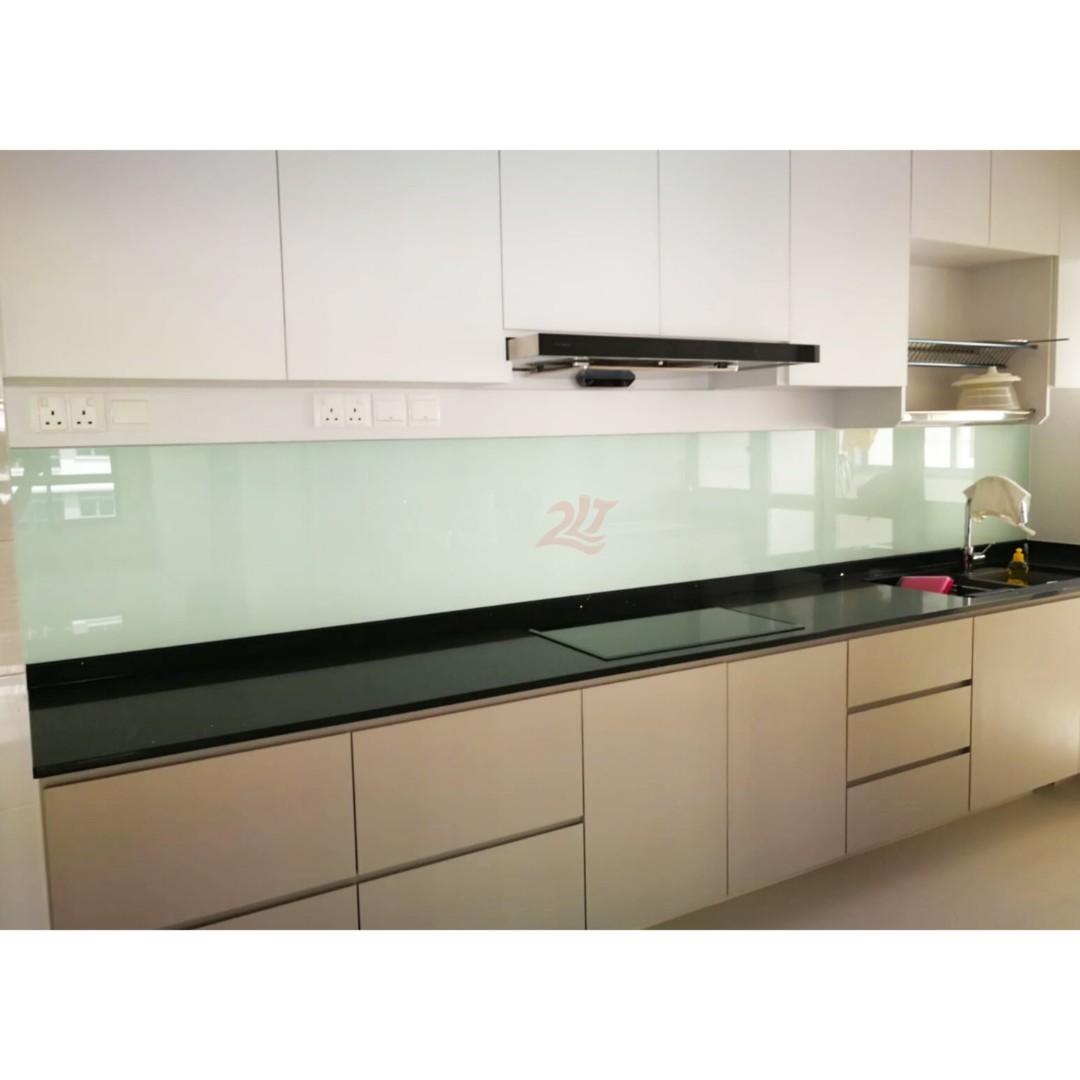 Kitchen Backsplash Clear Tempered Glass Spray White Paint, Furniture