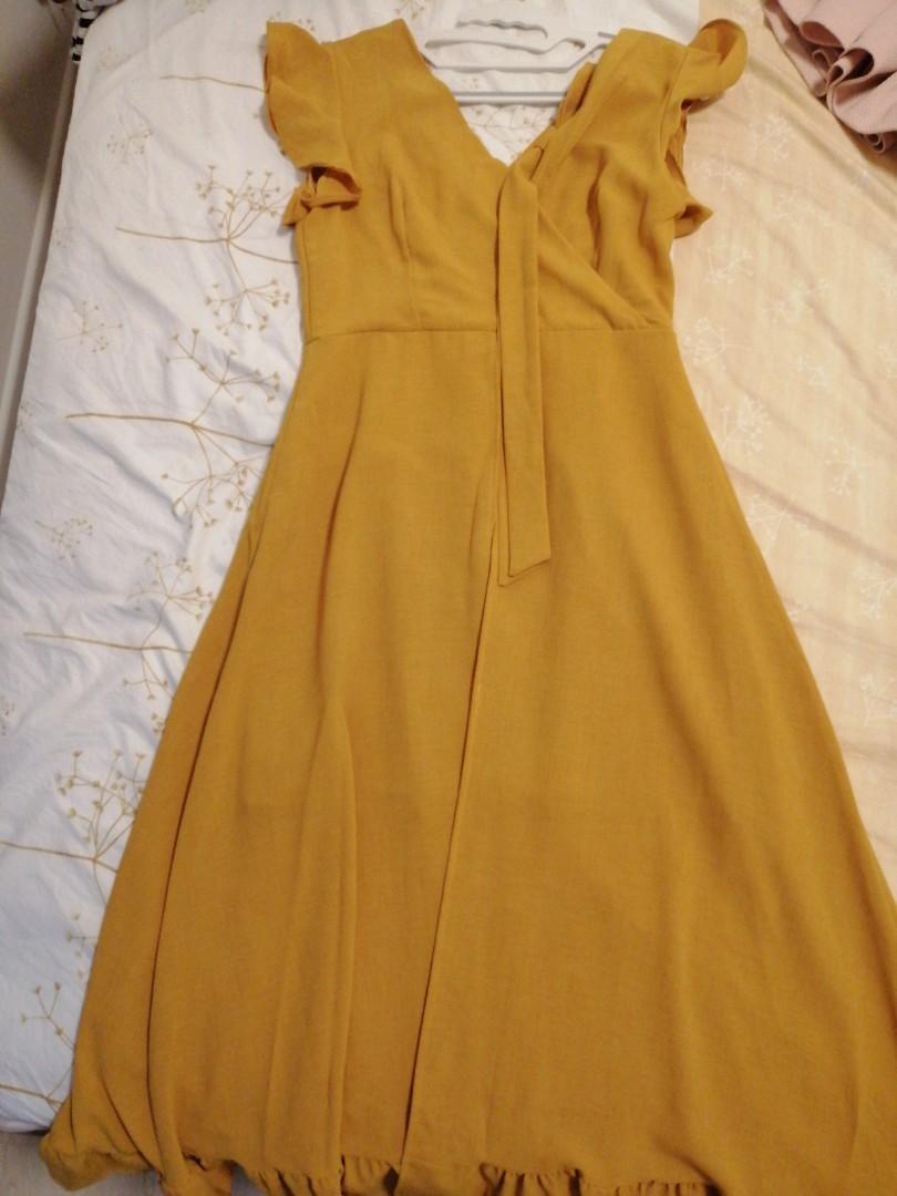 mustard flowy dress