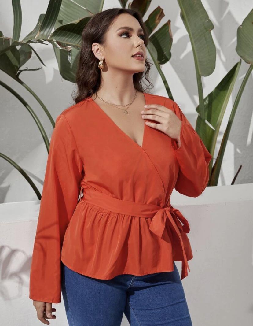 red plus size peplum top