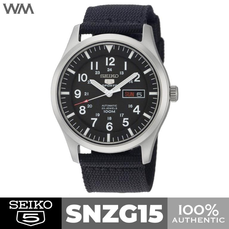 Seiko 5 Sports Black Military Field Automatic Watch Canvas Strap SNZG15,  Men's Fashion, Watches & Accessories, Watches on Carousell
