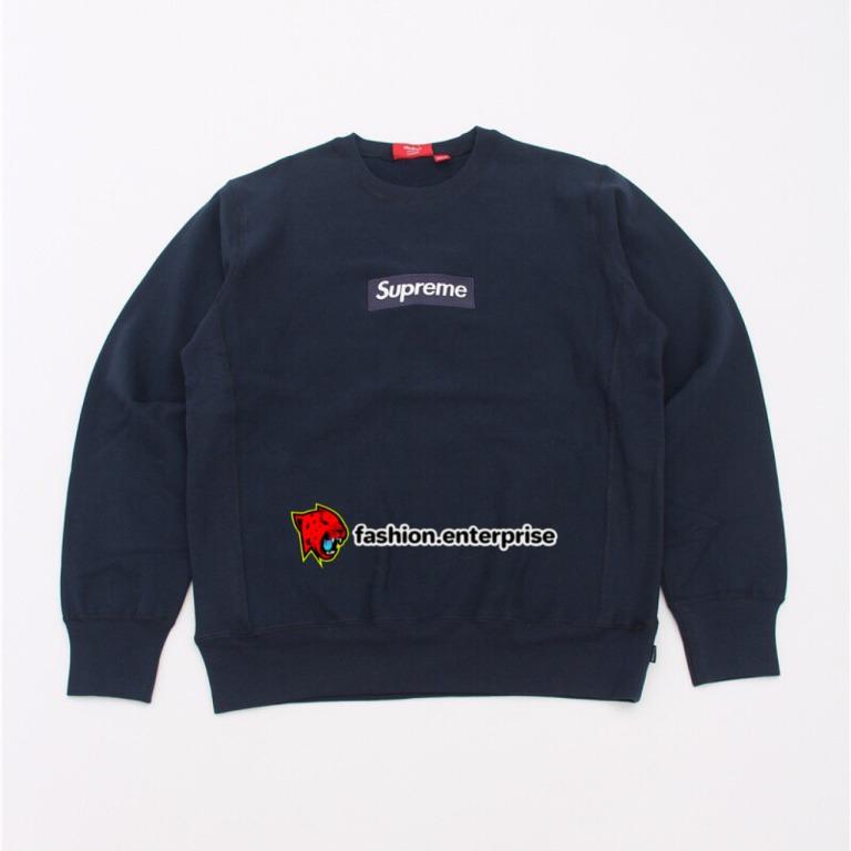 Navy box logo crewneck top