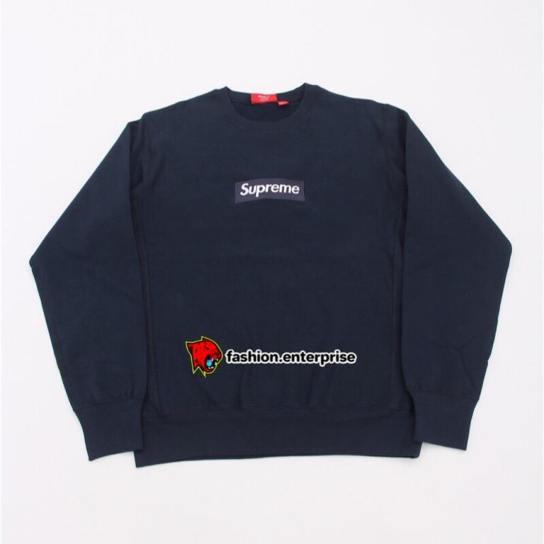 Supreme navy box outlet logo crewneck