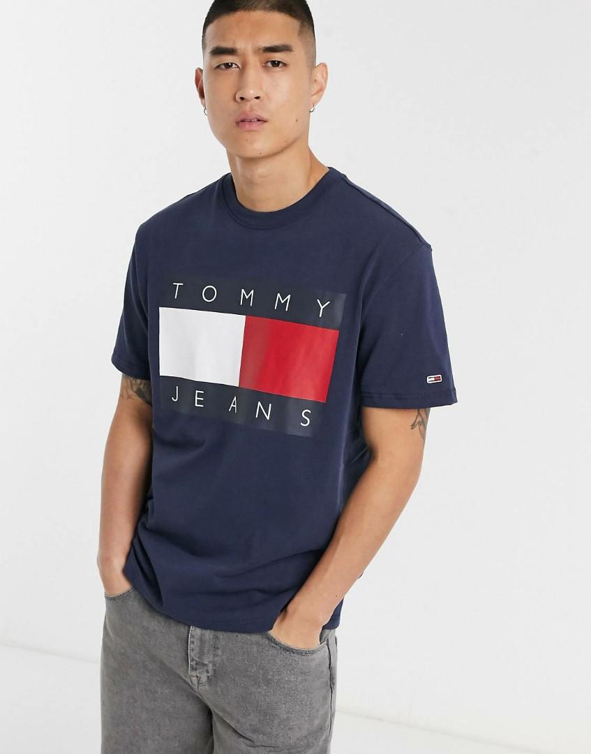 Tommy Jeans large flag t shirt in navy BNWT Men s Fashion Tops Sets Tshirts Polo Shirts on Carousell