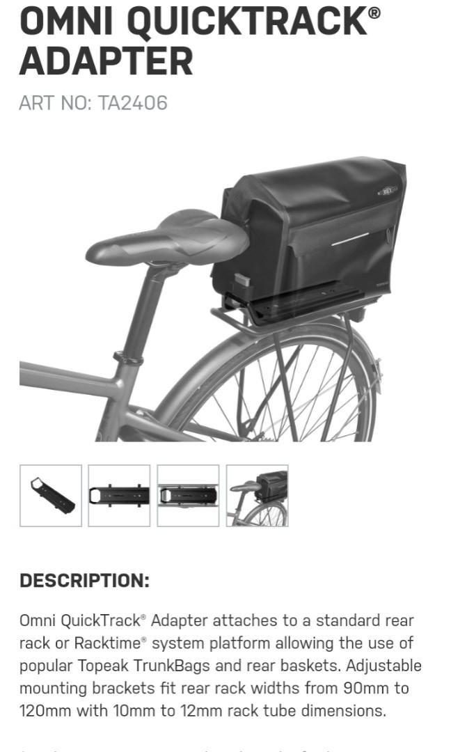 40 off RRP. Topeak omni Quicktrack adapter. Topeak Rack bags to any