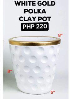 White Gold Polka Clay Pot