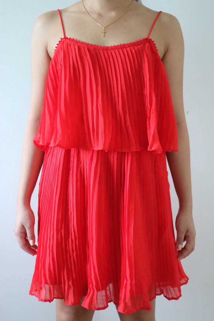 Zara Red pleated dress Women s Fashion Dresses Sets Dresses