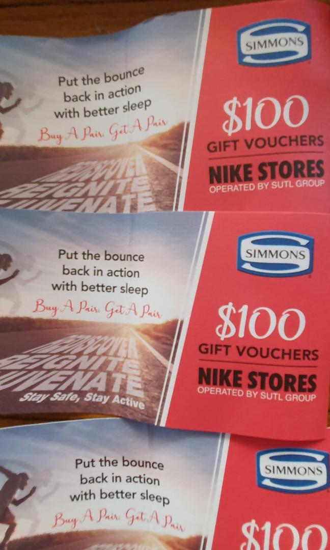 3 x 100 nike voucher total 300 sell at 200 Tickets Vouchers Vouchers on Carousell