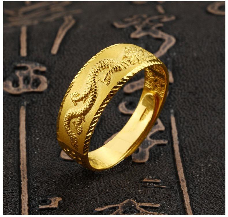 999 Gold plated 24K Golden Dragon Ring Copper Men Ring Luxury Mosaic artificial Adjustable Ring Valentine Birthday Anniversary Engagement Cool Gift