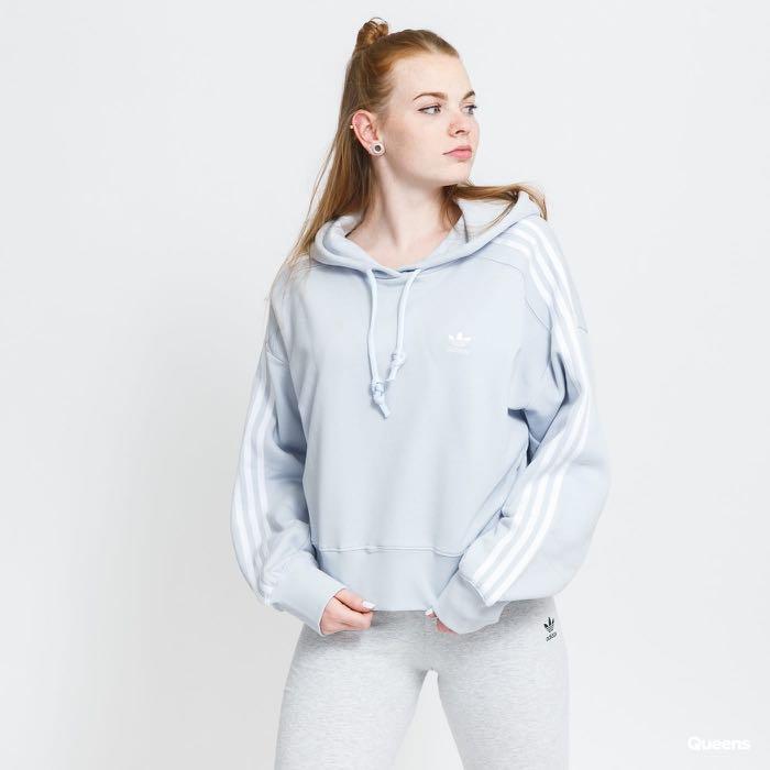 Adidas originals 3 stripes light blue crop hoodie