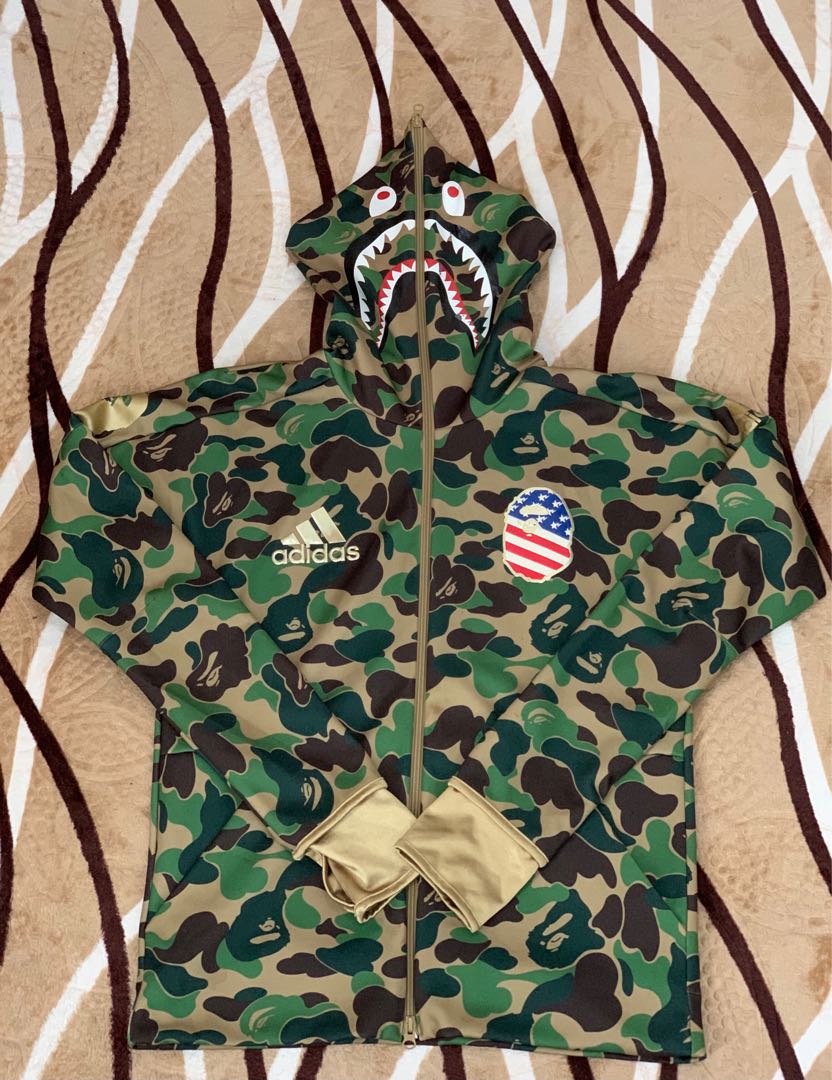Adidas x BAPE Shark Hoodie Men s Fashion Tops Sets Hoodies on Carousell