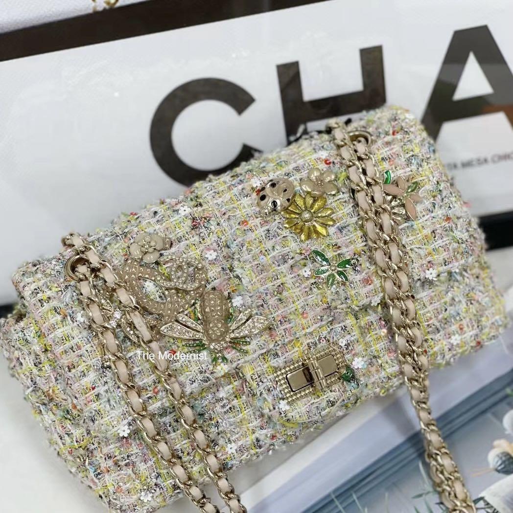 Chanel Style Tweed Embellished Flap Bag Keychain/Bag Charm