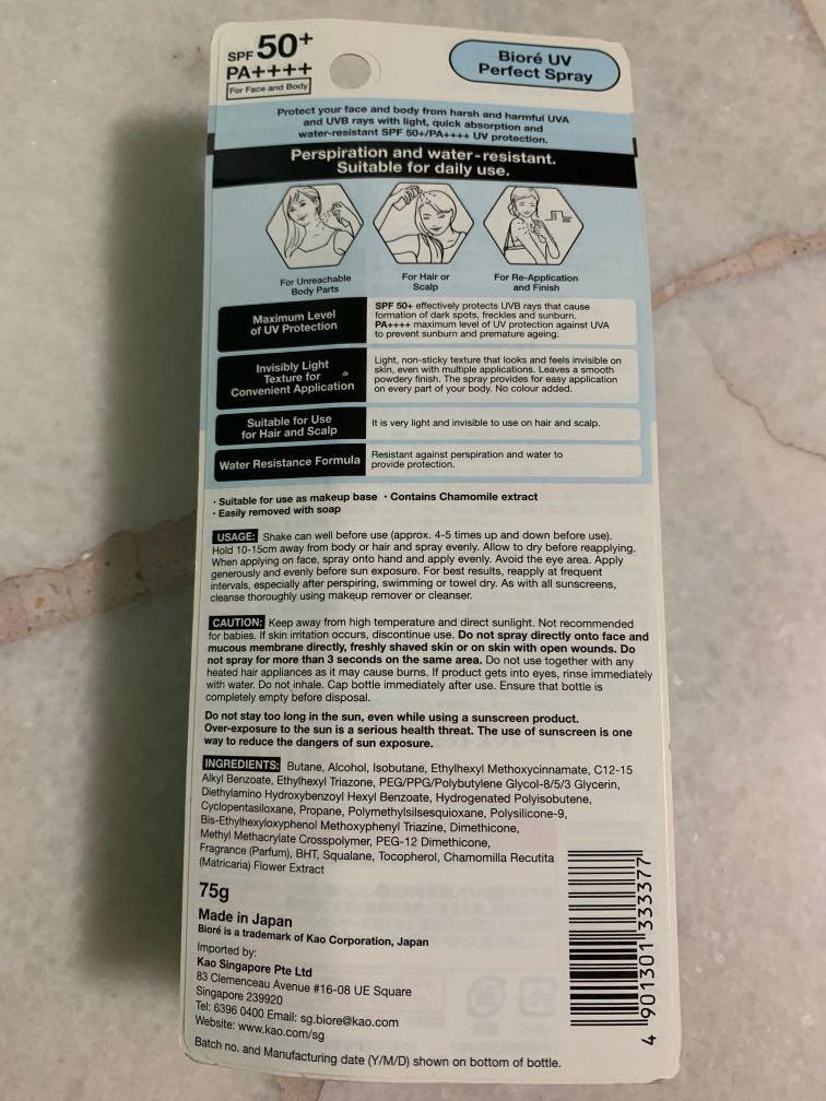 Biore Uv Spray Spf 50 Beauty Personal Care Face Face Care On Carousell