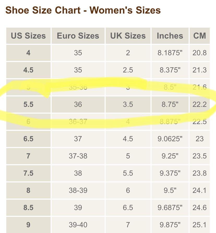 Shoe number on sale 36 in us
