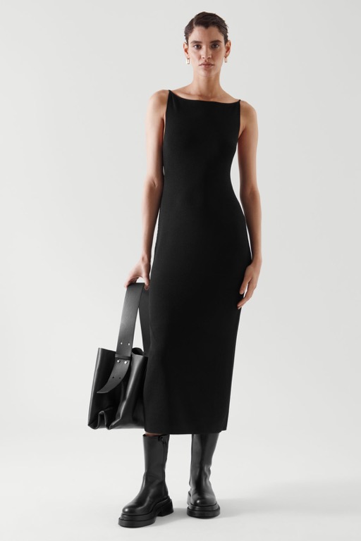 COS Backless Knitted Slip Dress - Black, Women's Fashion, Dresses ...
