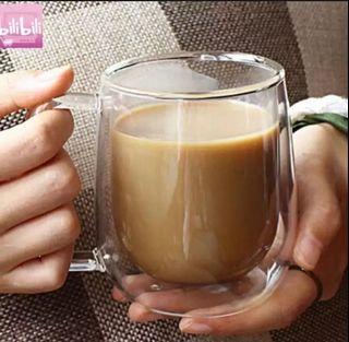 Double Walled Glass Coffee Cup Tea Mug, Heat-Proof, Handmade,(Clear Glass)