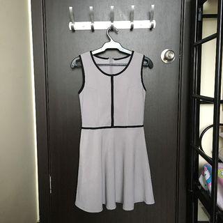 Gray Black Contrast Trim Sleeveless Dress [grey]