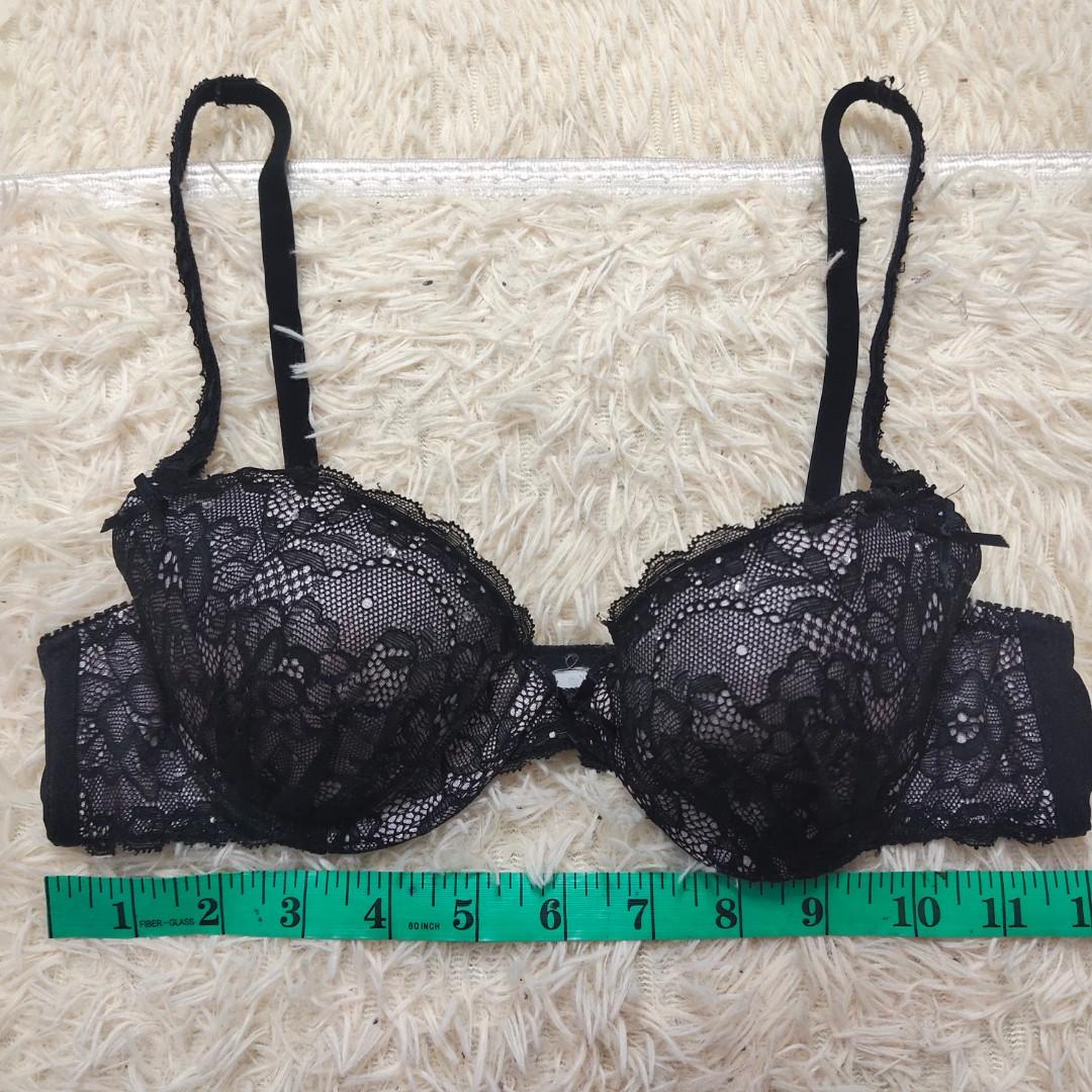 J77 : 32A/30B black lace with soft pink daily wear, Women's