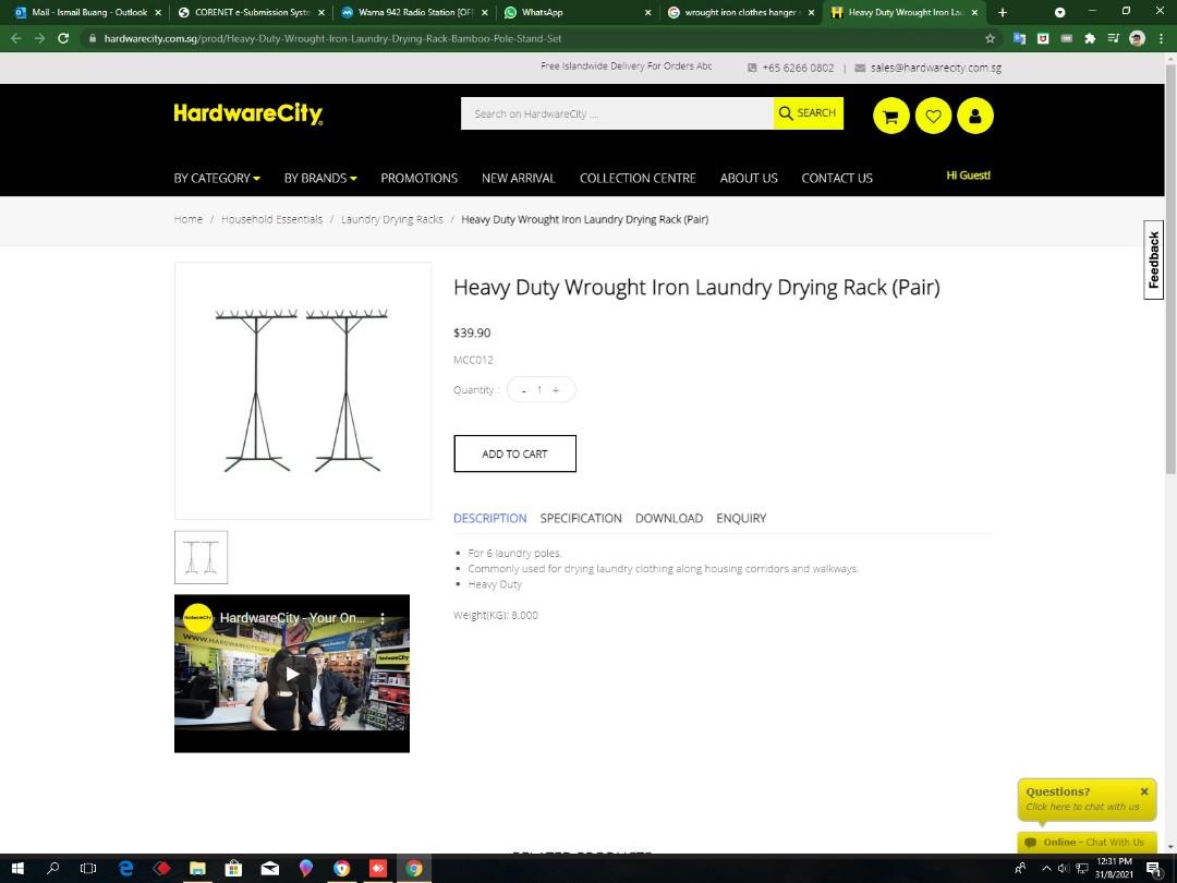 Laundry Drying Rack (Category: Clothes Drying Rack) located in Singapore. Submitted by ashekin83 (Listing ID 1111335261, Image 1). Description: Wrought Iron Still in good condition Price negotiable Self-collection @ Fernvale.