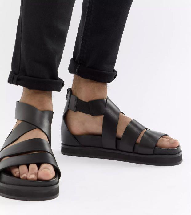 black leather roman gladiator sandals Men s Fashion Footwear