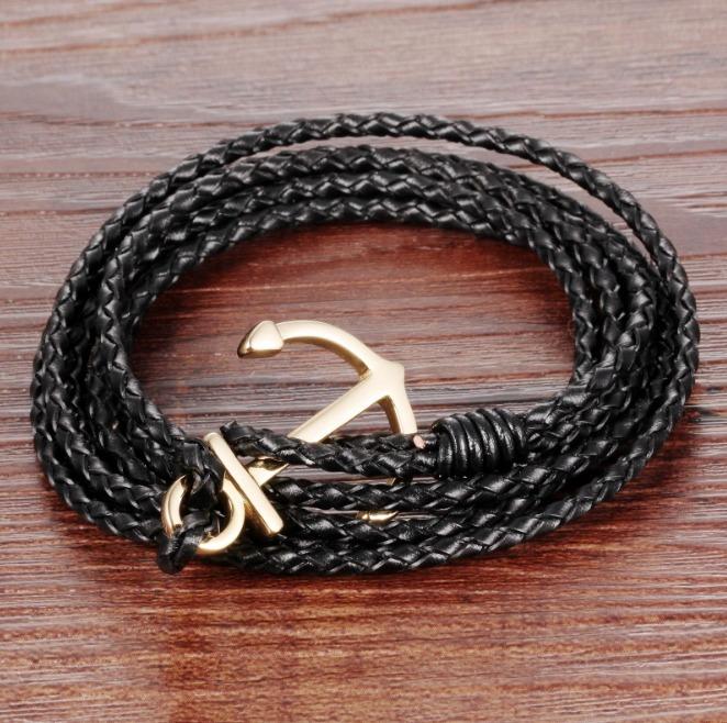 Mens leather hotsell anchor bracelet