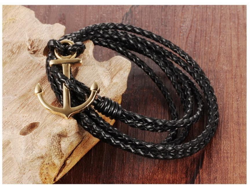 Mens leather on sale anchor bracelet