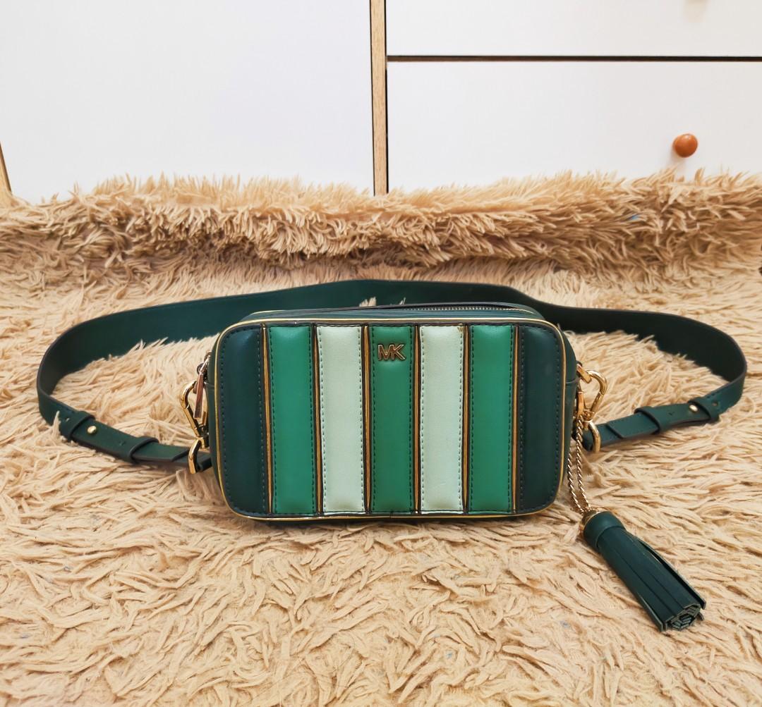 Michael Kors Green Genuine Leather Small Quilted Crossbody Sling bag Camera bag