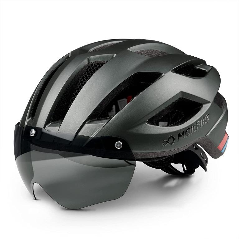 MOKFIRE Adult Bike Helmet with Magnetic Goggles and Rechargeable