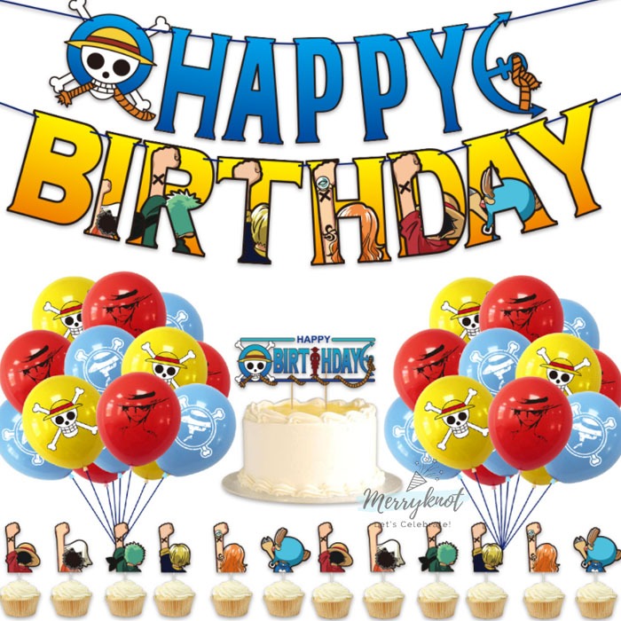 Piece Anime Birthday Decorations Party Supplies Party Favor Include Happy  Birthday Banner, Cake Topper,Balloon，Cupcake Toppers, Anime Decorations for