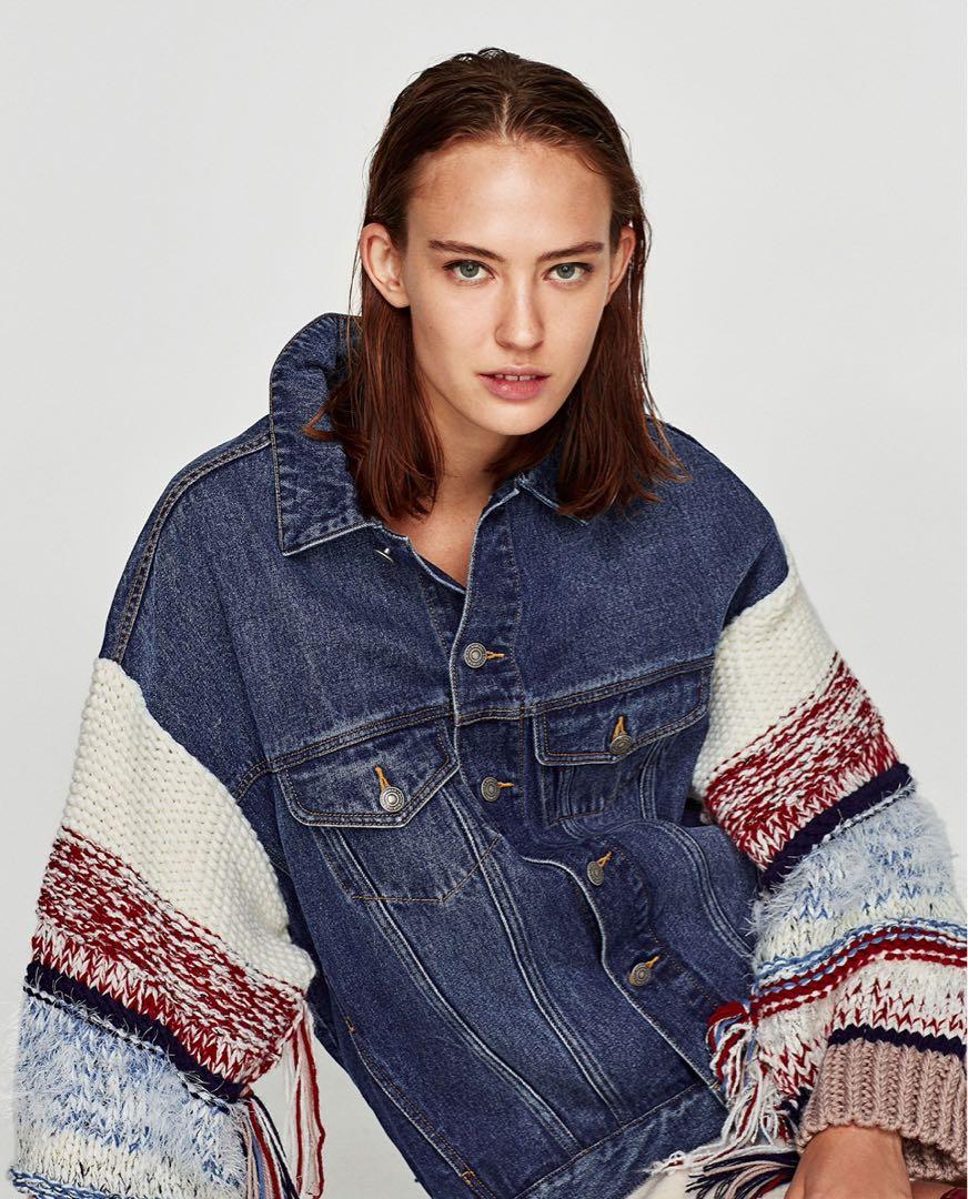 Womens denim jacket new arrivals with knit sleeves