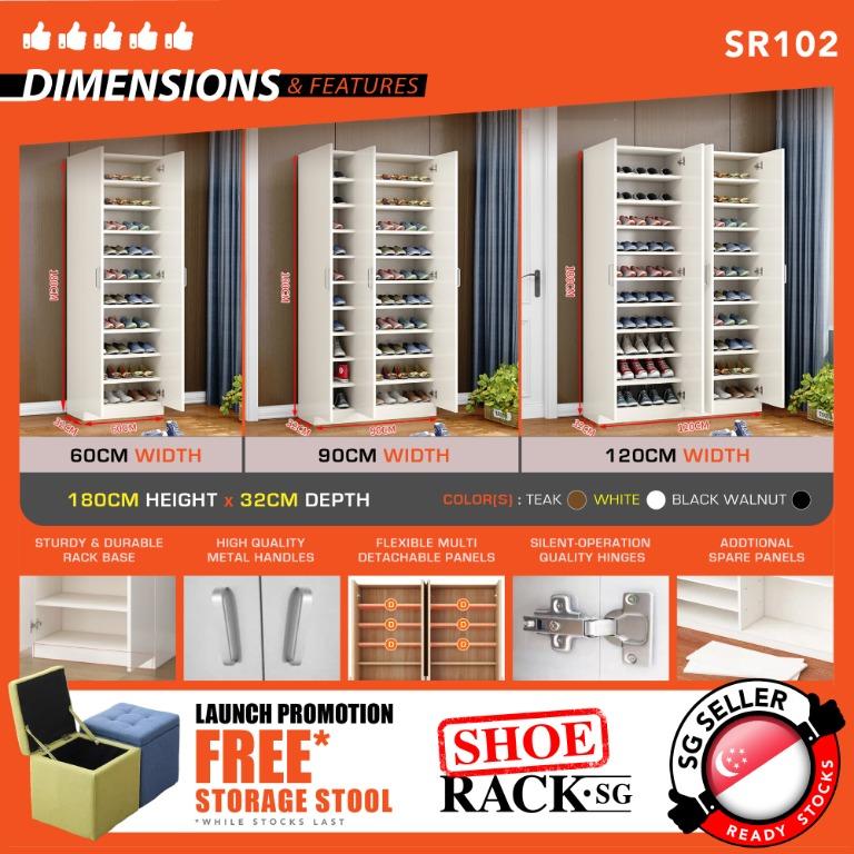 [FULLY ASSEMBLED] SR-102 White 1.8m (Height) Shoe Rack / Shoe Cabinet ...